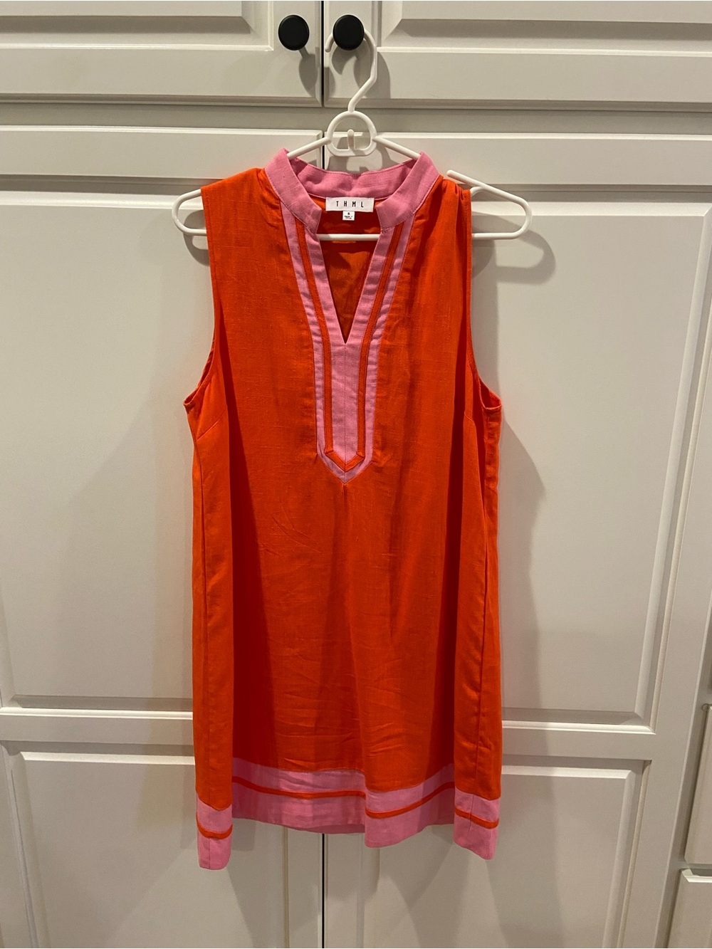 THML Orange Shift Dress with Pink Trim